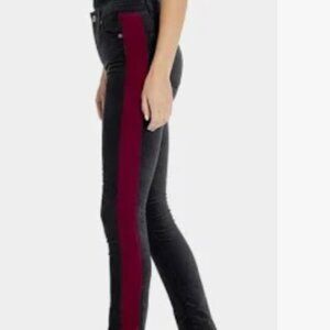 AG Adriano Goldschmied The Mari Velvet Tuxedo Stripe High Rise Straight Black 26